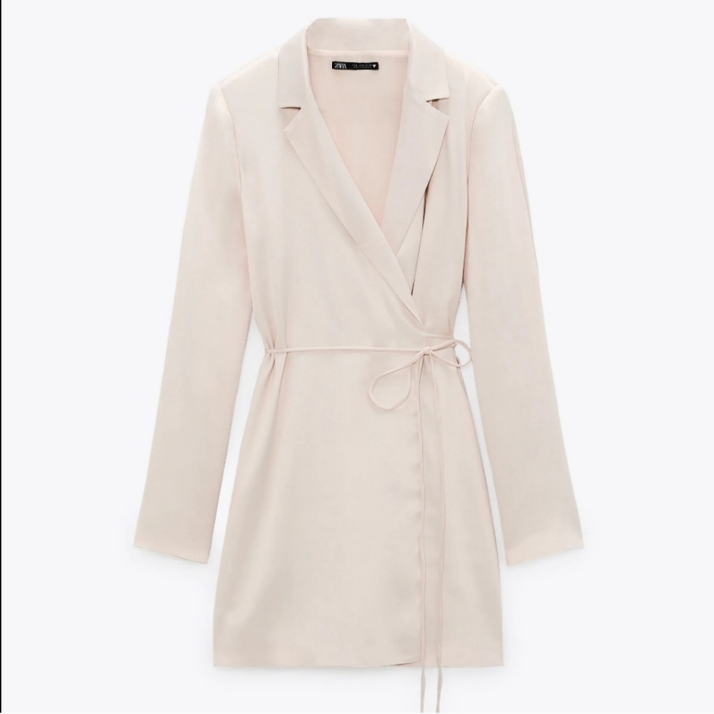 ZARA * CREAM SATIN EFFECT WRAP Blazer DRESS - Picture 13 of 15